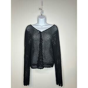 One Girl Who Crochet Knit Black Cardigan Boho Goth Witchy Y2k Festival SIZE L